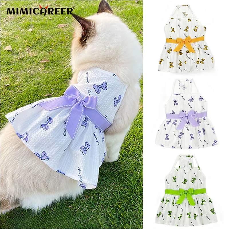 

Dog Clothes Floral Puppy Dress Bow Princess Dress Spring Summer Thin Section Cute Sweet Vest Harness Skirt Pet Clothing
