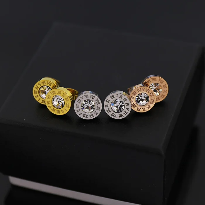 

High Quality AAA Zircon Earring Gold Rose Gold Silver Color Roman Letters Stud Earrings For Women Fashion Jewelry LE024
