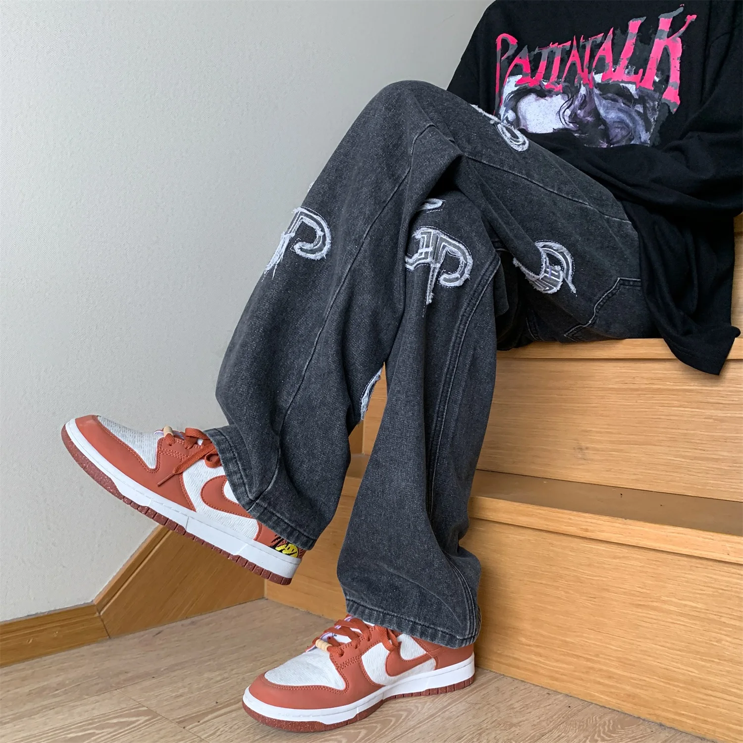 Jeans For Men 2023 Fashion Streetwear Baggy Jeans Man Hip Hop Y2k Youth Trousers Cross Denim Pants Men Cargo Pant Punk Clothing