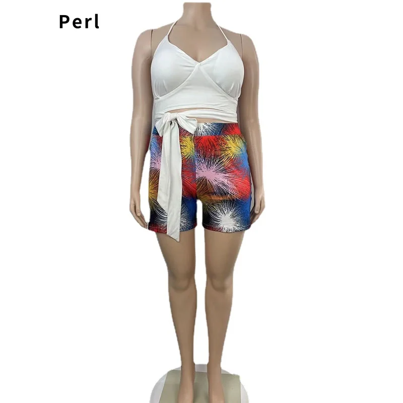 Женский спортивный костюм Perl на бретельках + короткий с принтом - купить по