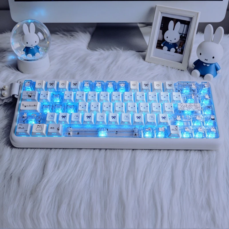 Фото Мультяшные кавайные кейкапы Miffy, синие, с боковой гравировкой, полупрозрачные, оригинальные, заводские, для магнитных переключателей, с хорошим внешним видом №5