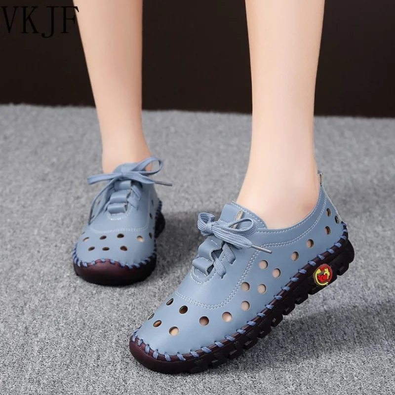 

Plus Size Casual Shoes for Women 2023 Summer Hollow Breathable Women Flats Sandals Luxury Soft Leather Non Slip Ladies Sneakers