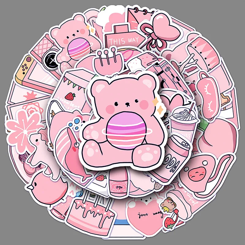 

50Sheets Creative DIY Pink Doodle Little Fresh And Cute Stickers Suitcase Helmet Refrigerator Notebook Stickers Children's Gift