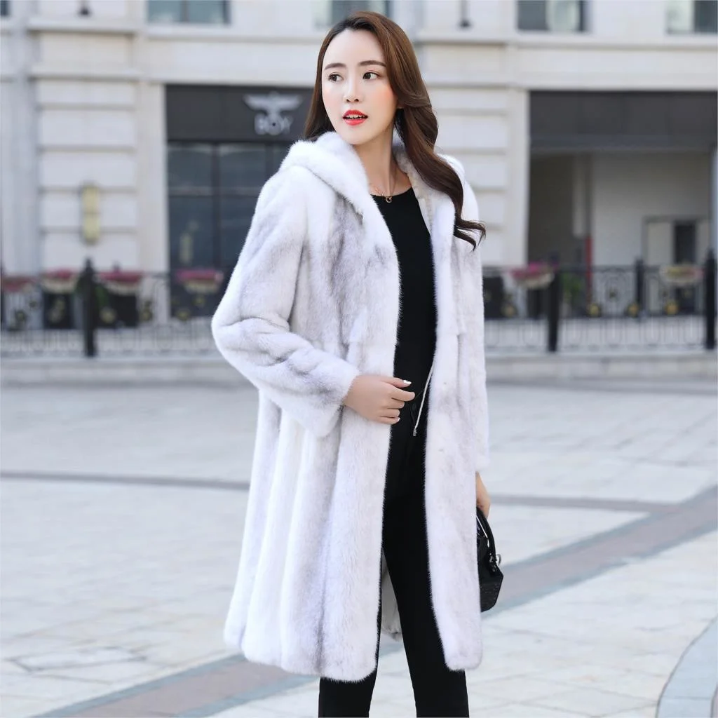

new imported mink 2023 fur coat in the long section of slim fur coat women's overall hooded outerwear trench coat
