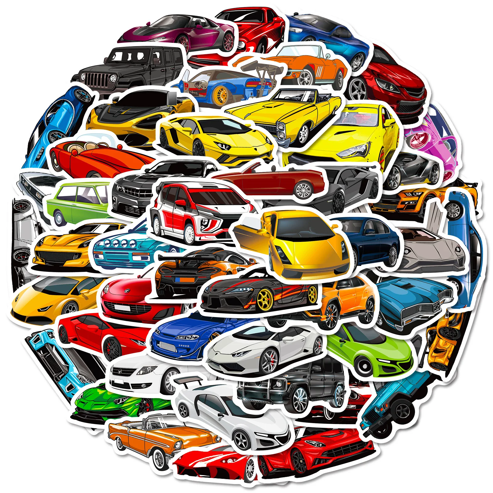 

50pcs Sport Car Racing Stickers Cartoon Car Waterproof Stickers Decals for Water Bottles Kids Racing Car Birthday Party Favors