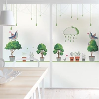 privacy windows film decorative potted plants stained glass window stickers no glue static cling frosted windows film for home