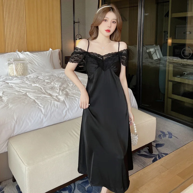 Night Dress Women Short Sleeve V Neck Homewear Long Dress Nightgowns Sleepwear Woman Pajamas Nightwear Lingerie for Women Y18