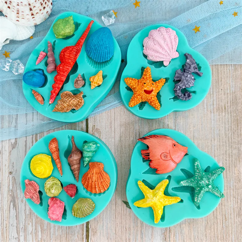 

Ocean Elements Starfish Seahorse Shell Chocolate Baking Tool Cake Decoration Fondant Drop Glue Silicone Mold Baking Accessories