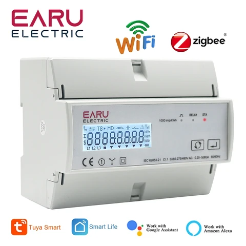 Трехфазный двунаправленный измеритель энергии кВтч Tuya Wi-Fi ZigBee, монитор, ваттметр с поддержкой Modbus RTU 3*85/190 в или 230 В переменного тока
