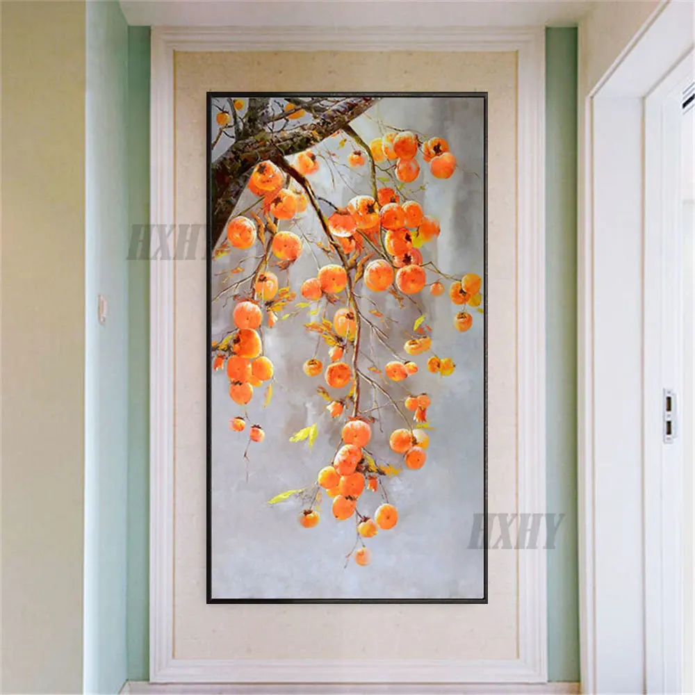

Modern Home Wall Art Hand-Painted Oil Paintings Abstract Orange Red Persimmon Tree Safe And Auspicious Canvas Painting Porch