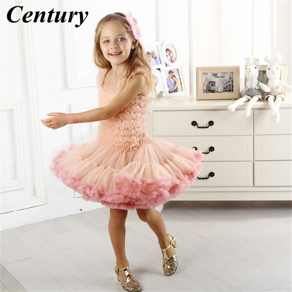 

Pink Flower Girl Dress Spaghetti Strap Wedding Party Dress Pleat Princess Dress Tea length Wedding Girl Dress Baby Girl Dress