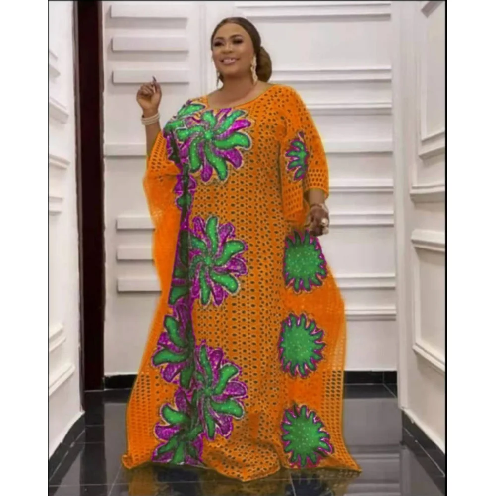 

Plus size Dress Flower African Muslim Abaya Women Lace Fashion Free Long Dress American Chic Style High Quality Turtle Neck