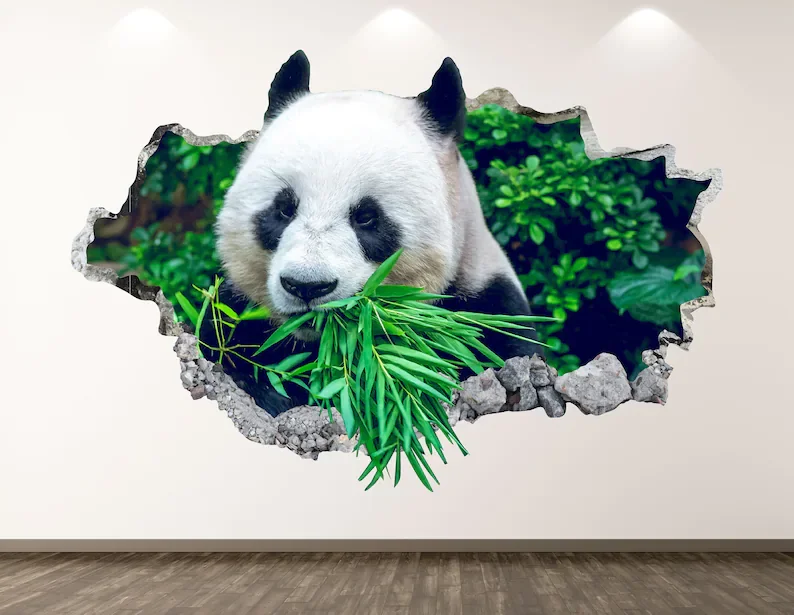 

Panda Bear Wall Decal - Animal 3D Smashed Wall Art Sticker Kids Room Decor Vinyl Home Poster Custom Gift KD180
