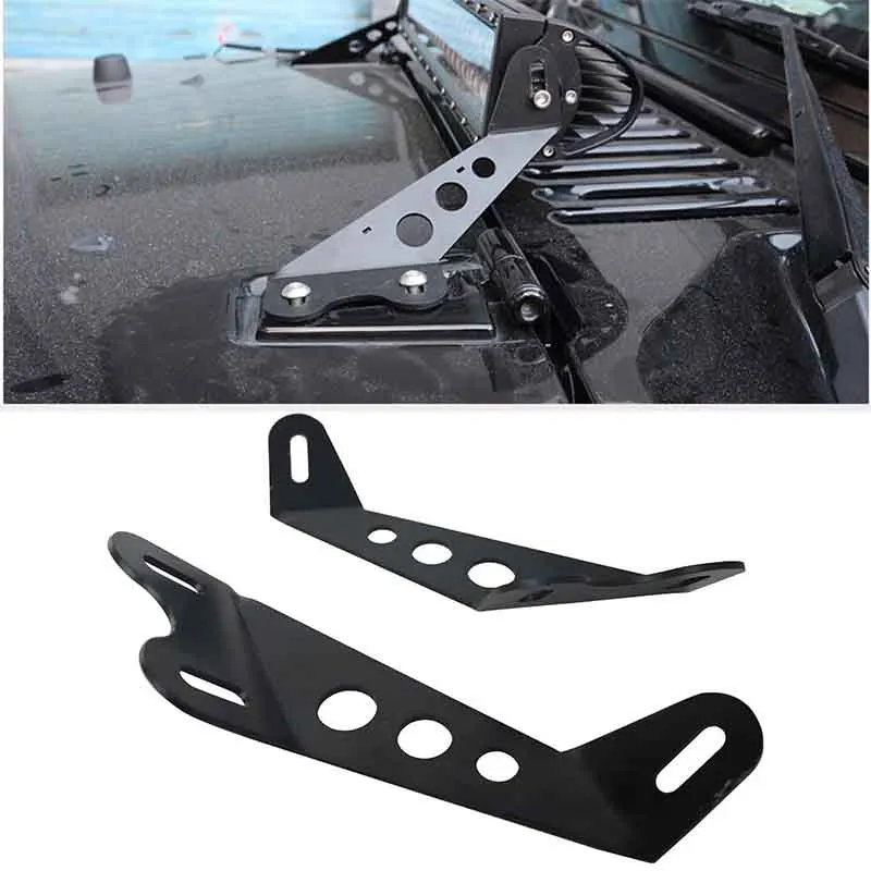 

2X Hood Mounting Bracket Work Light Bar Windshield Hood Mounts Bracket Kit Straight LED Light Bar For Jeep Wrangler Jk 2007-2017
