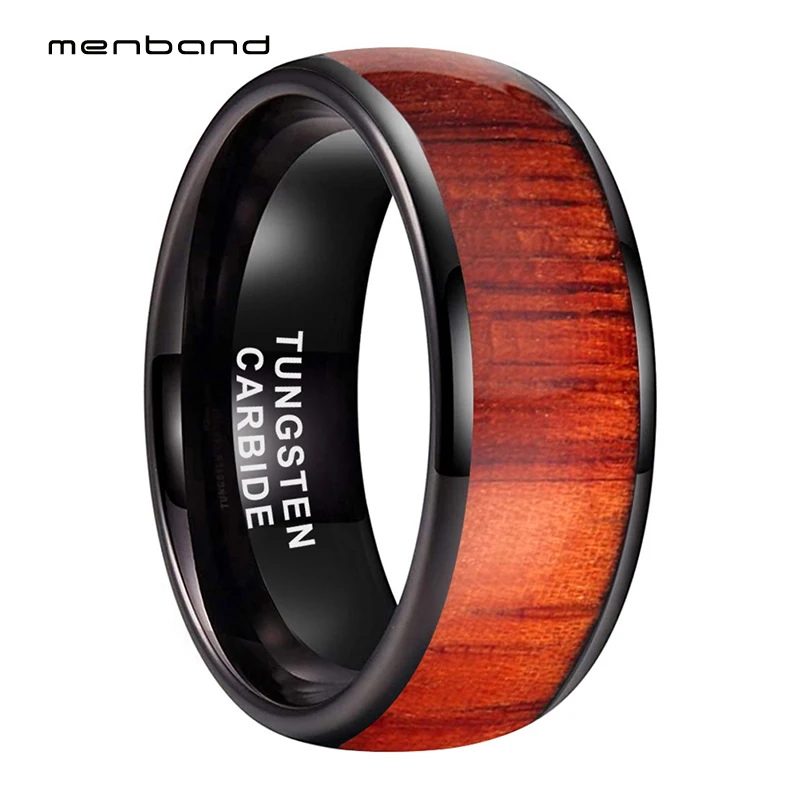 

Парные кольца из чистого черного вольфрама для мужчин и женщин, обручальное украшение с красной деревянной вставкой, удобная посадка, 6 мм, 8 ...