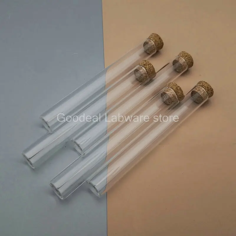 Лабораторные пробирки из стекла толщиной 13x100 мм с плоским дном и пробковыми