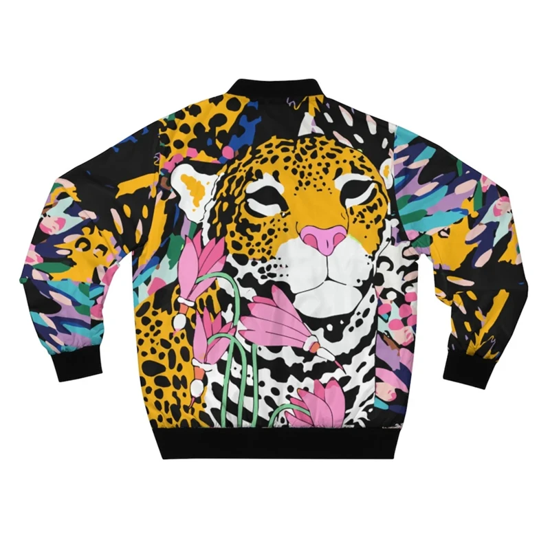 Harjauku Animal Leopard Graffiti Graphic Men's Oversized 3D Jacket Forest Autumn Long Sleeve Zipper Sweater Bomber Jackets 2024