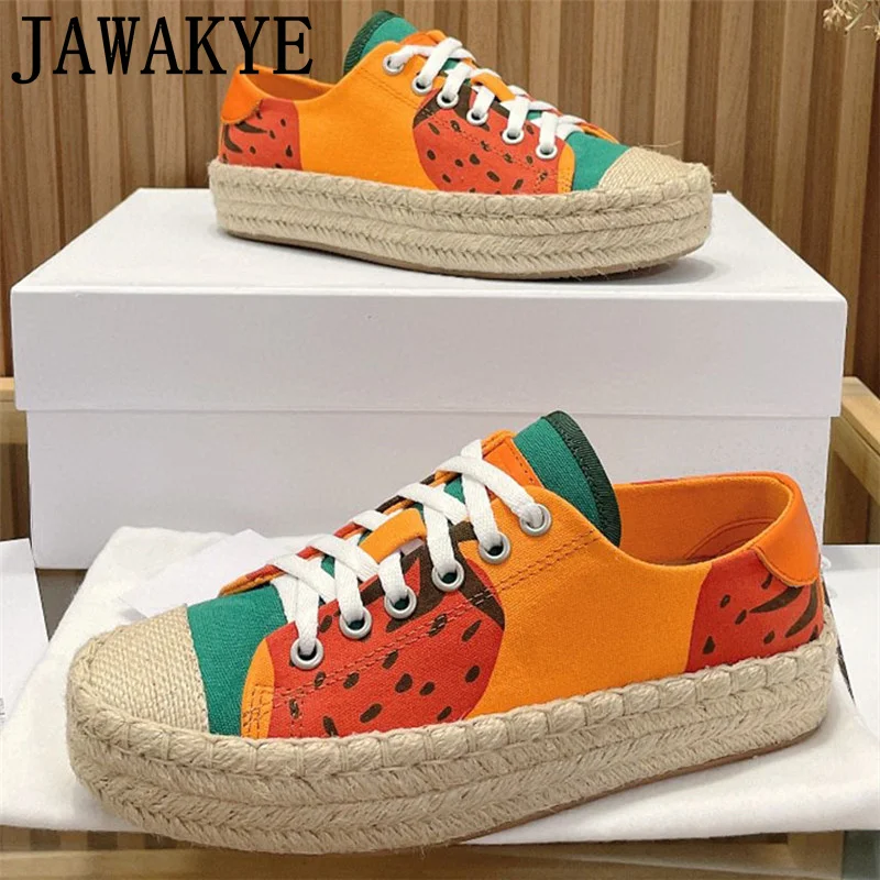 

Canvas Flat Platform Shoes For Women Lace Up Hemp Rope Woman Flats Round Toe Casual Thick Sole Shoes Femininas Zapatillas Mujer