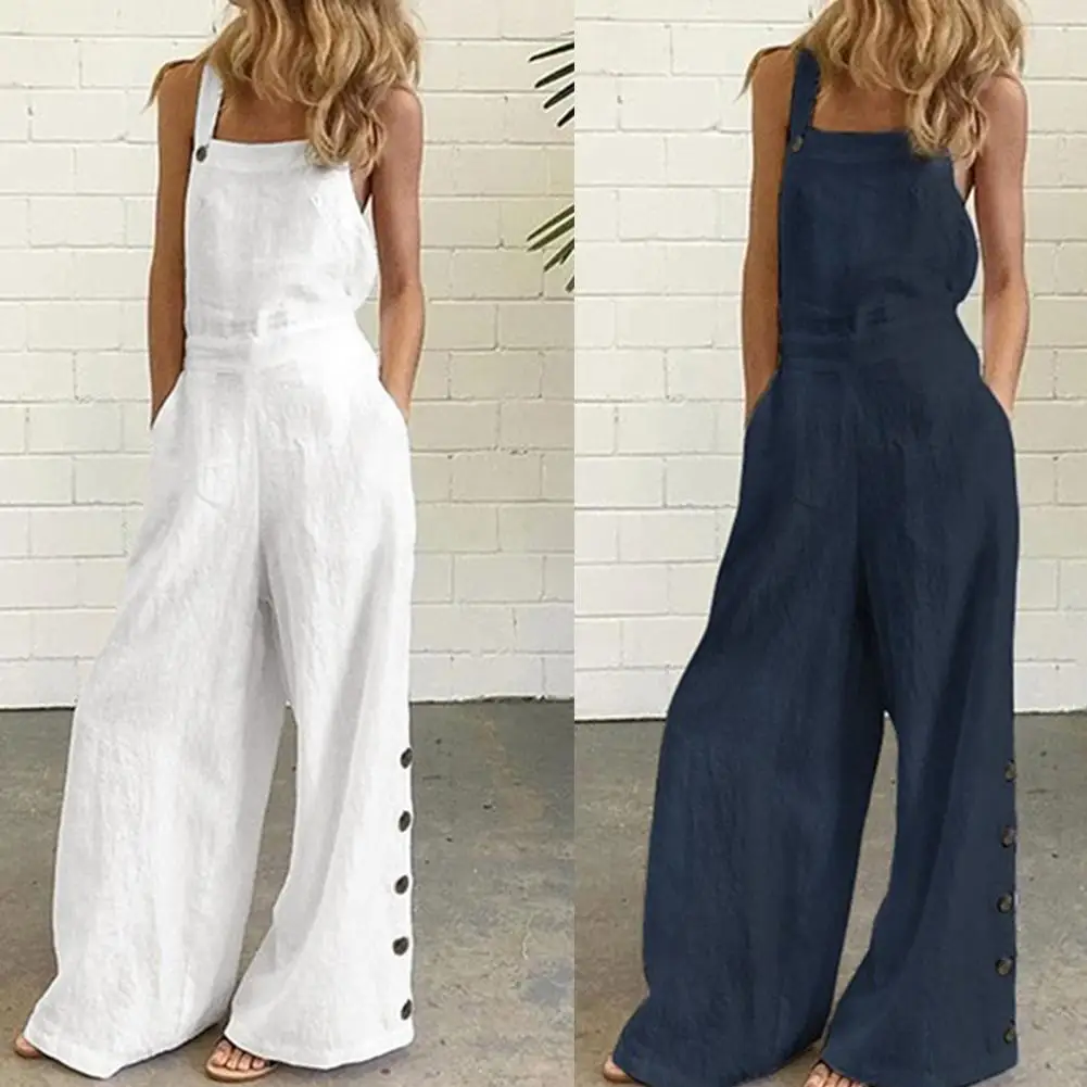

Jumpsuit Loose Backless Women Wide Leg Pants Overalls for Home