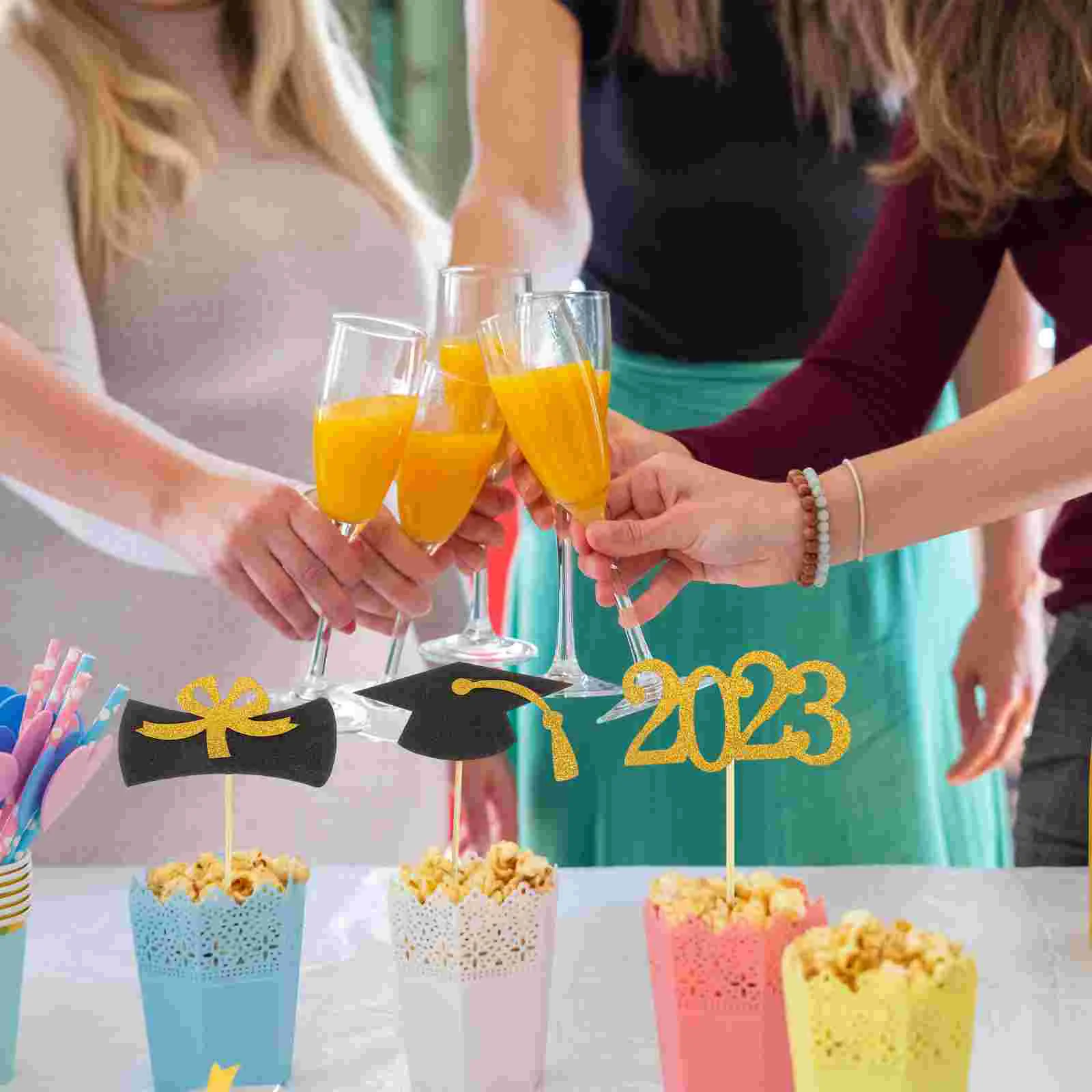 

24 Pcs Graduation Cake Insert Grad Diploma Cakes Toppers Cake Picks Top Hat Dessert Ornaments Paper Graduation Dessert Toppers