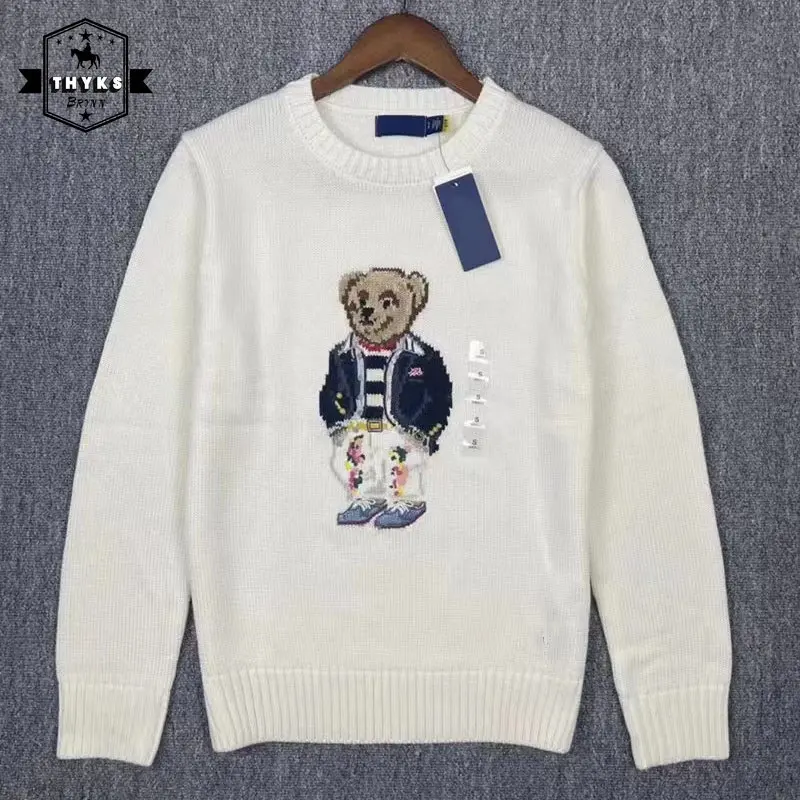 

New Women's Cartoon RL Bear Wool Sweater Embroidery Fashion Casual Long Sleeve Knitted Pullover Streetwear Retro Jumper Unisex