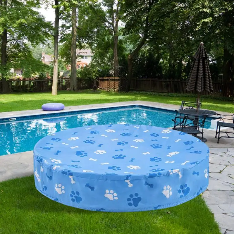 

Round Pool Cover UV Protection Drawstring Dog Pool Protector Cover Kids Pet Pool Dust Protection Summer Cool Dog Bathtub For Dog