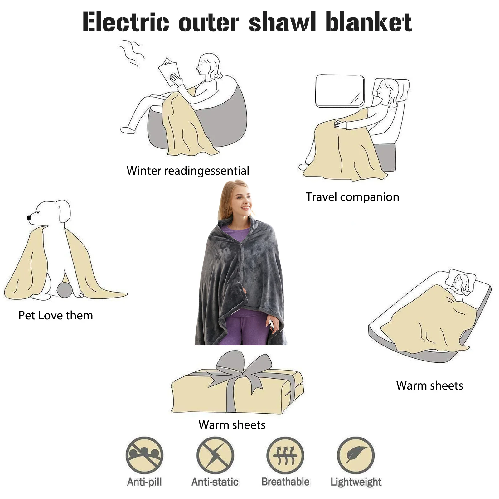

Electric Body Warming Blanket Coral Fleece Soft Napping Blanket Double-sided Available Comfortable Winter Gift for Family