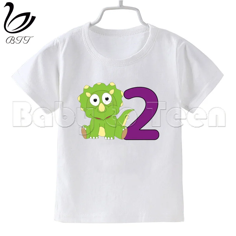 Dinosaurs Birthday Numbers Print T-shirt Kids Summer Clothes Funny Children White Fashion Casual Baby Tee,Drop Ship