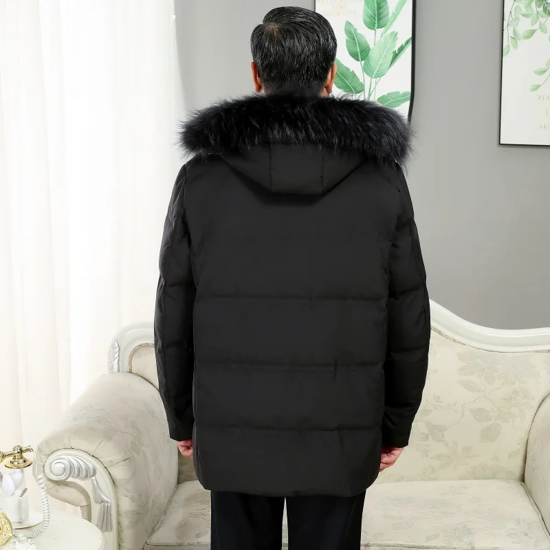Men's White Duck Down Jacket Warm Hooded Fur Collar Thick Puffer  Coat Male Casual High Quality Overcoat Thermal Parka Men