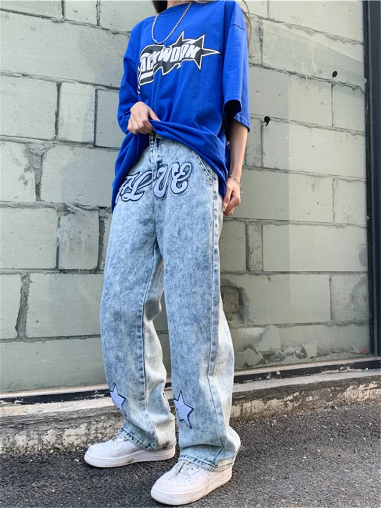 

Casual Graffiti Jeans Loose Straight Pants Ins Trendy Thin Student Hong Kong Style Retro Wide Leg Dad Pants Combinations Tangada