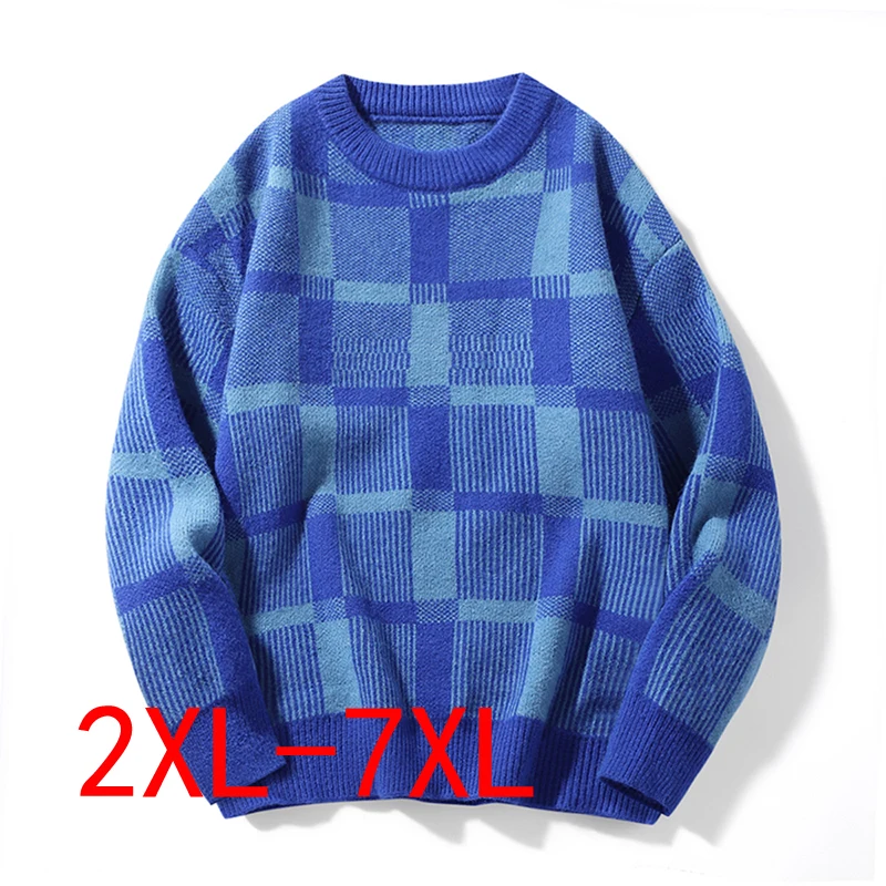 

Вязаные свитера в клетку, Мужская одежда, пуловер, мужской свободный свитер, брендовый мужской зимний Повседневный вязаный свитер, телефон 4XL, 5XL, 6XL, 7XL