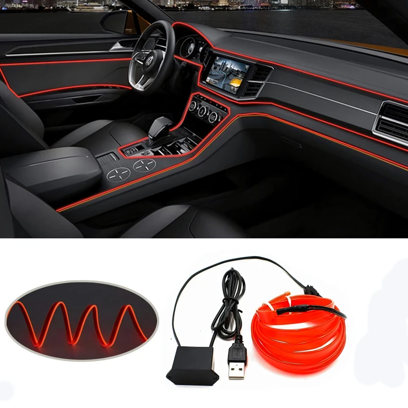 

5M Automobile Lamp Car Interior Lighting LED Strip Decoration Garland Wire Rope Tube Line Flexible Neon Light Car Accessories