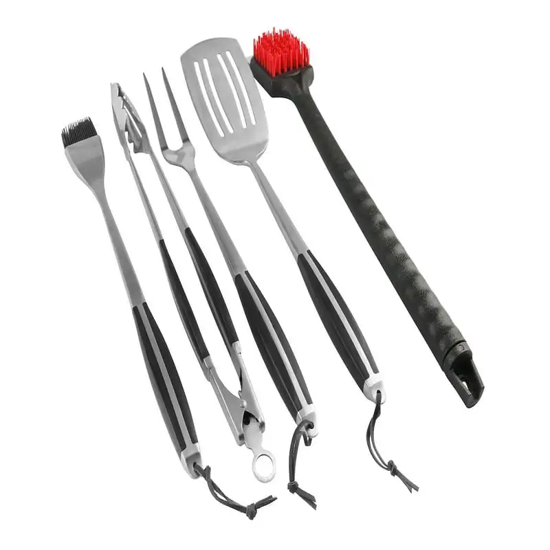 

BBQ Grill & Clean 5pc Premium Tools Set with Spatula, Tong, Basting Brush, BBQ Fork and Grill Brush