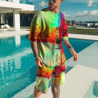 summer cool men t shirt and shorts beach swimming pool men suit sports men bodybuiding casual sleeved streetwear men suit