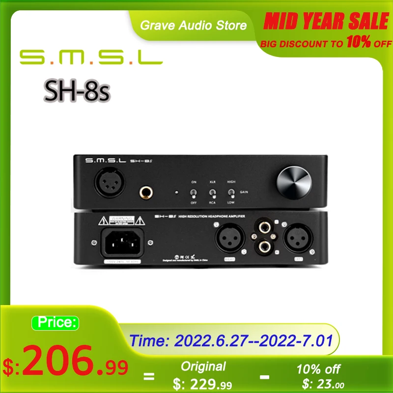 

SMSL SH8s Hi-Res Headphone Amplifier 6.35mm RCA XLR Balanced/Unbalanced Gain Adjustable SH-8S Amp