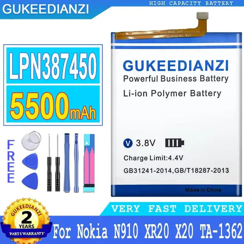 Фото Аккумулятор для мобильного телефона Nokia X20 N910 XR20 TA-1362, долговечный, экологичный, 5500 мАч, LPN387450 №1
