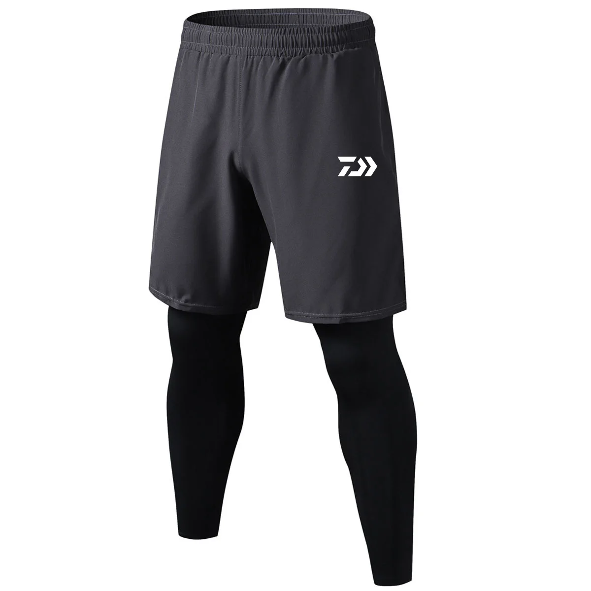 

Поддельные мужские брюки для бега Daiwa из двух частей, быстросохнущие Компрессионные спортивные колготки, мужские тренировочные брюки, брюки, леггинсы для спортзала, спортивная одежда