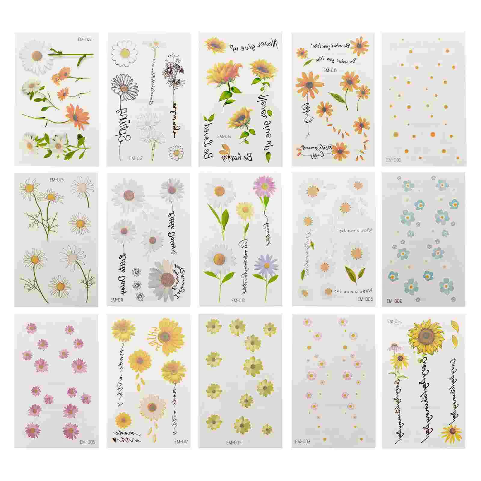 

15 Sheets Little Daisy Tattoo Sticker Flower Body Tattoos Detachable Creative Waterproof Stickers Temporary Men Women