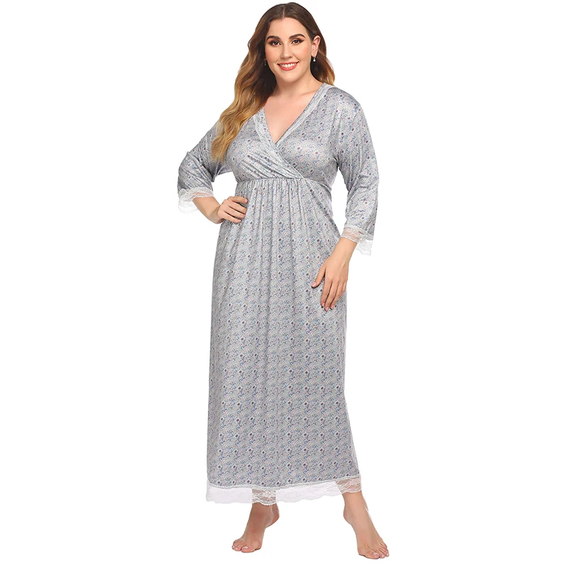 

Women Floral Nightgowns Sexy Sleep Shirts Lace Trim V-Neck Short Sleeve Night Sleepwear Soft Nightshirt Full Length SDWEQA1