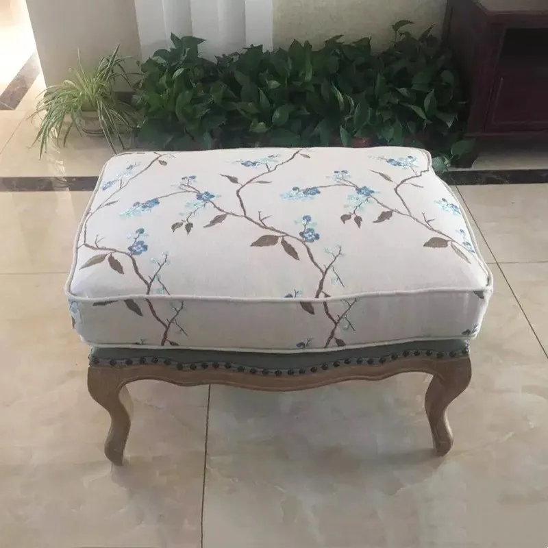 

Solid wood American style sofa footstool fabric footstool removable embroidered fabric household cosmetic stool sofa stool