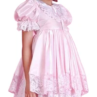 french sissy girl pink doll neck shoulder fluffy lovely gothic big bow lace ruffle dress custom