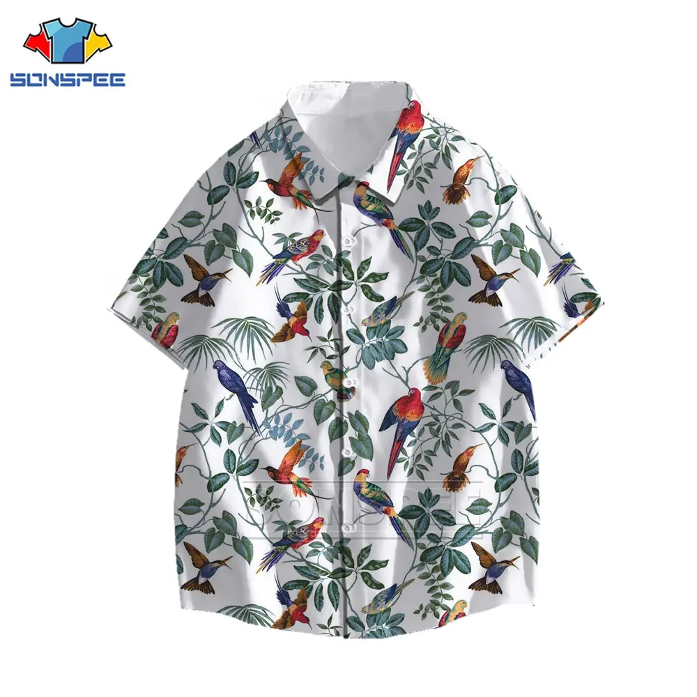 Рубашка мужская с принтом птиц и попугаев гавайская блузка свободного покроя в