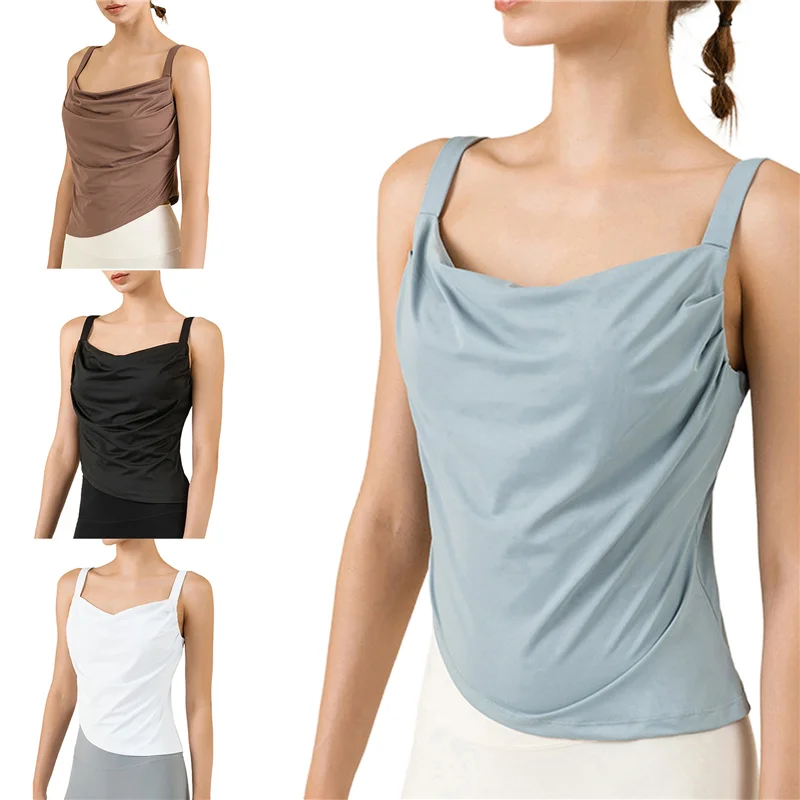 

Женский Летний жилет с рюшами для фитнеса, однотонный спортивный жилет без рукавов с асимметричным подолом