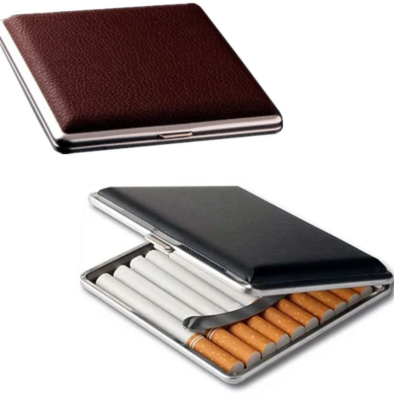 

1pc Double-open Leather Cigars Cigarettes Cases for 20 Sticks Cigarette Stainless Steel Tobacco Cigarette Boxes Tools