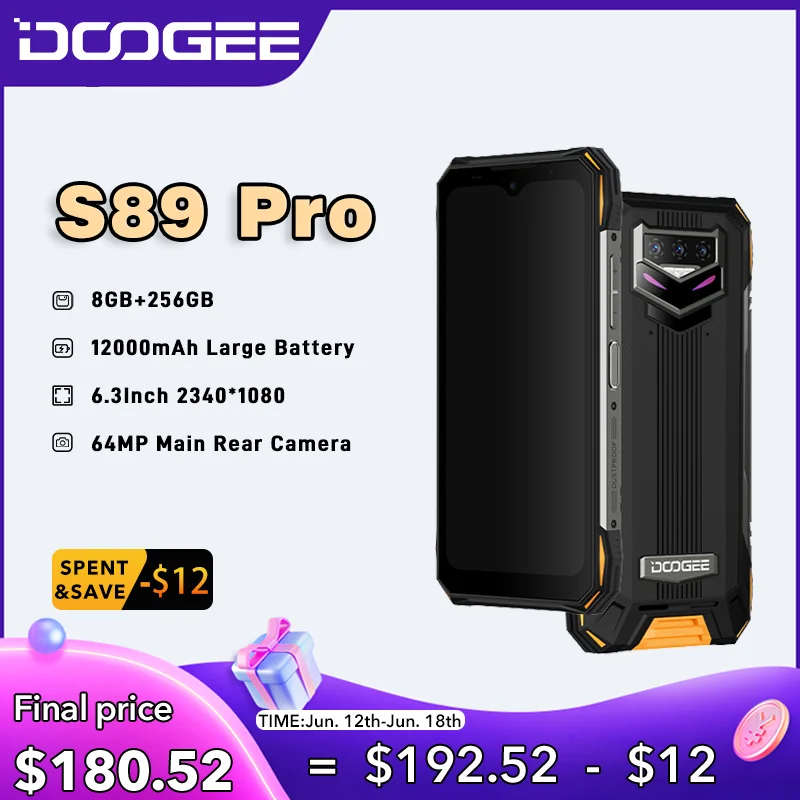 DOOGEE S89 Pro Rugged Phone 8+256GB P90 64MP Camera 12000mAh Battery Cellphone Global Version Android 12 Night Vision Smartphone