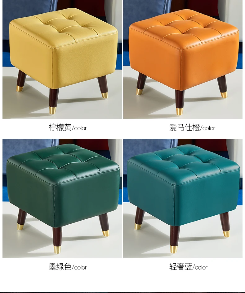 

Ottoman Stool Modern Vanity Footstool Stool Ottoman Soft Leather Upholstered Foot Rest With Gold Metal Legs