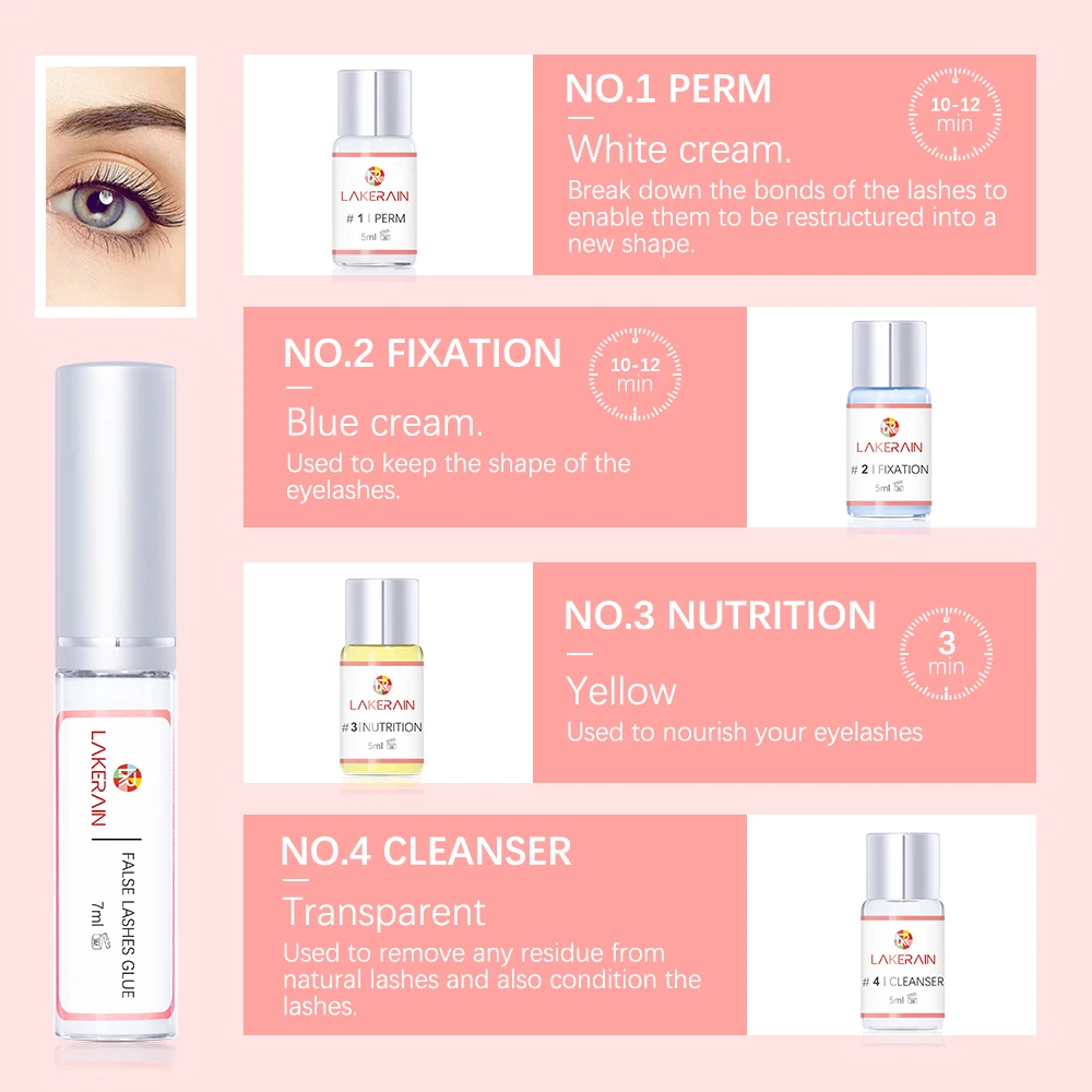 Набор для подтяжки ресниц Lakerain полубриллиантовая искусственная фиксация клей