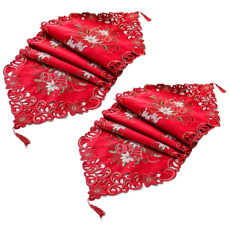 

2X Embroidered Floral Christmas Flower Table Topper for Home Dining Xmas Table Top Decoration