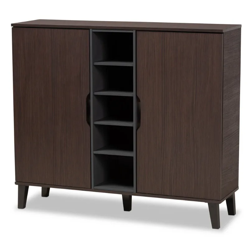 

Baxton Studio Idina Mid-Century Modern Two-Tone Dark Brown and Grey Finished Wood 2-Door Shoe Cabinet