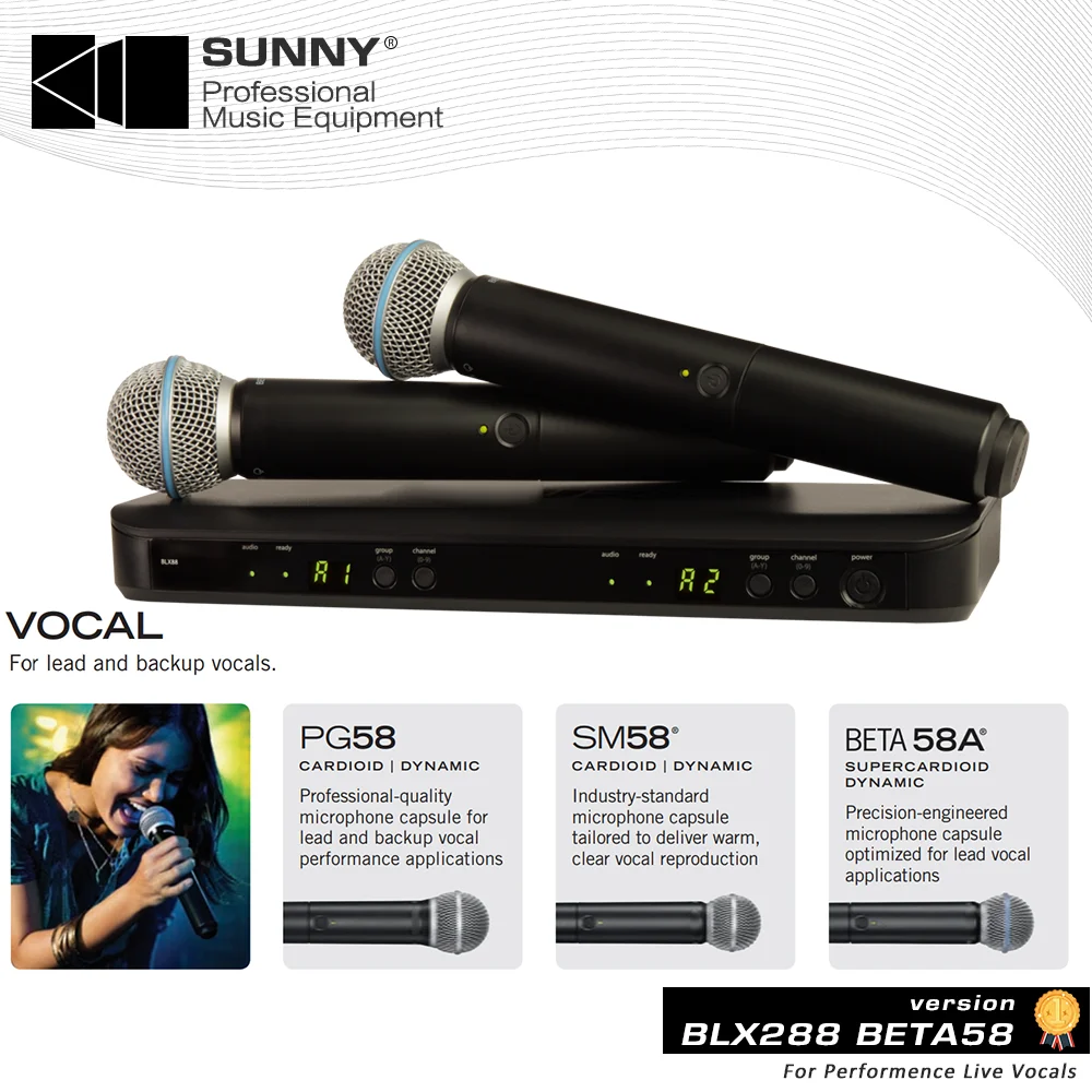 BLX8 BLX288 BETA58 SM58 PG58 2-канальный беспроводной микрофон UHF двойной комплект системы для
